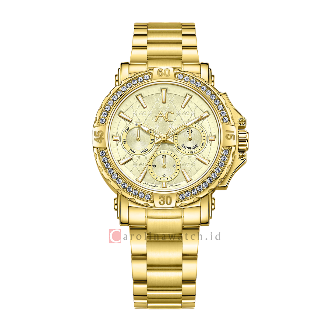 Jam Tangan Alexandre Christie Collection AC 9205 BFBGPIVDR Women Champagne Dial Gold Stainless Steel Strap