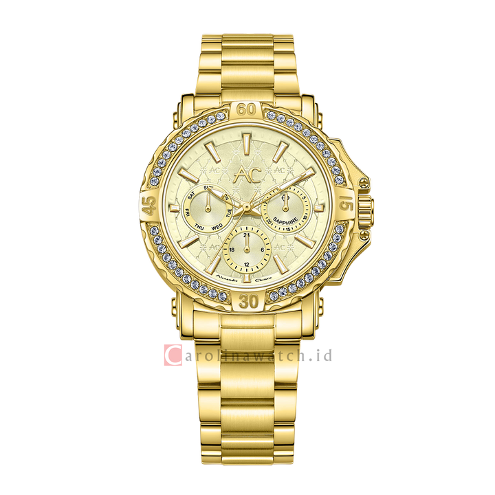 Jam Tangan Alexandre Christie Collection AC 9205 BFBGPIVDR Women Champagne Dial Gold Stainless Steel Strap