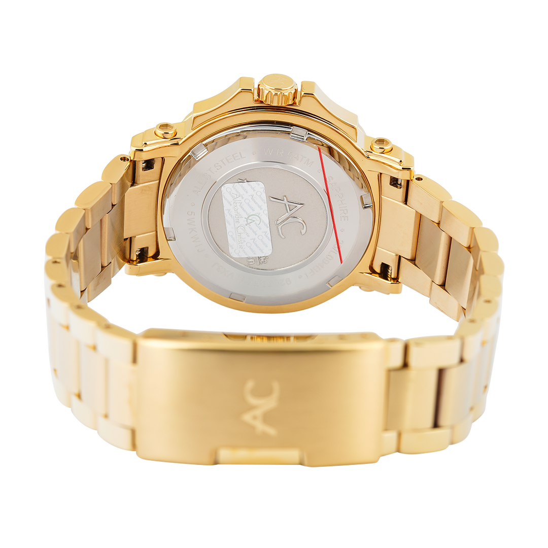 Jam Tangan Alexandre Christie Collection AC 9205 BFBGPIVDR Women Champagne Dial Gold Stainless Steel Strap