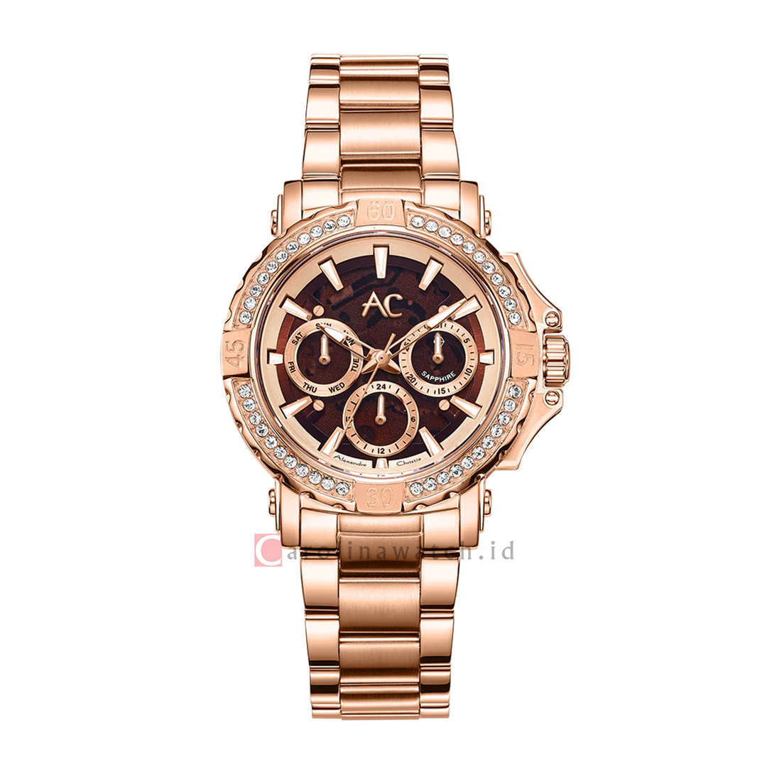 Jam Tangan Alexandre Christie Collection AC 9205 BFBRGBODR Women Black Dial Rose Gold Stainless Steel Strap