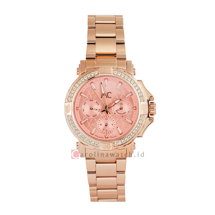 Jam Tangan Alexandre Christie Collection AC 9205 BFBRGDKDR Women Pink Dial Rose Gold Stainless Steel Strap