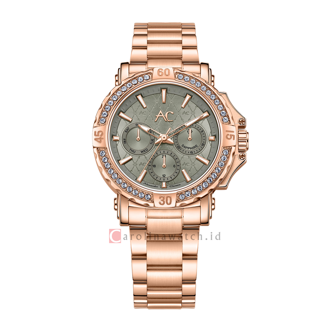 Jam Tangan Alexandre Christie Collection AC 9205 BFBRGGRDR Women Grey Dial Rose Gold Stainless Steel Strap