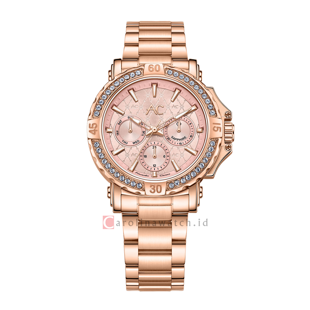 Jam Tangan Alexandre Christie Collection AC 9205 BFBRGPNDR Women Pink Dial Rose Gold Stainless Steel Strap