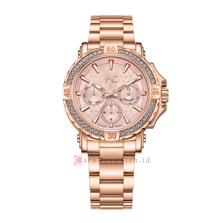 Jam Tangan Alexandre Christie Collection AC 9205 BFBRGPNDR Women Pink Dial Rose Gold Stainless Steel Strap