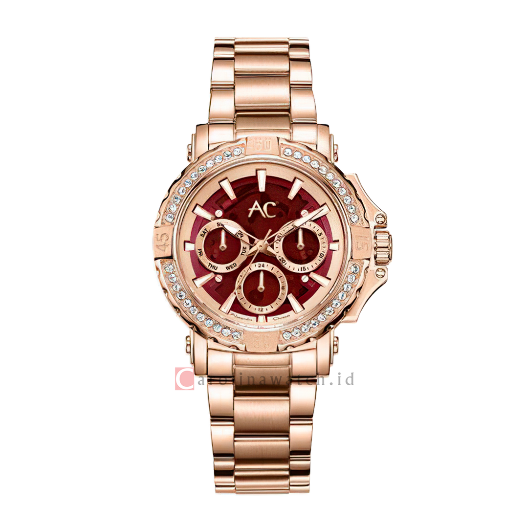 Jam Tangan Alexandre Christie Collection AC 9205 BFBRGREDR Women Red Dial Rose Gold Stainless Steel Strap