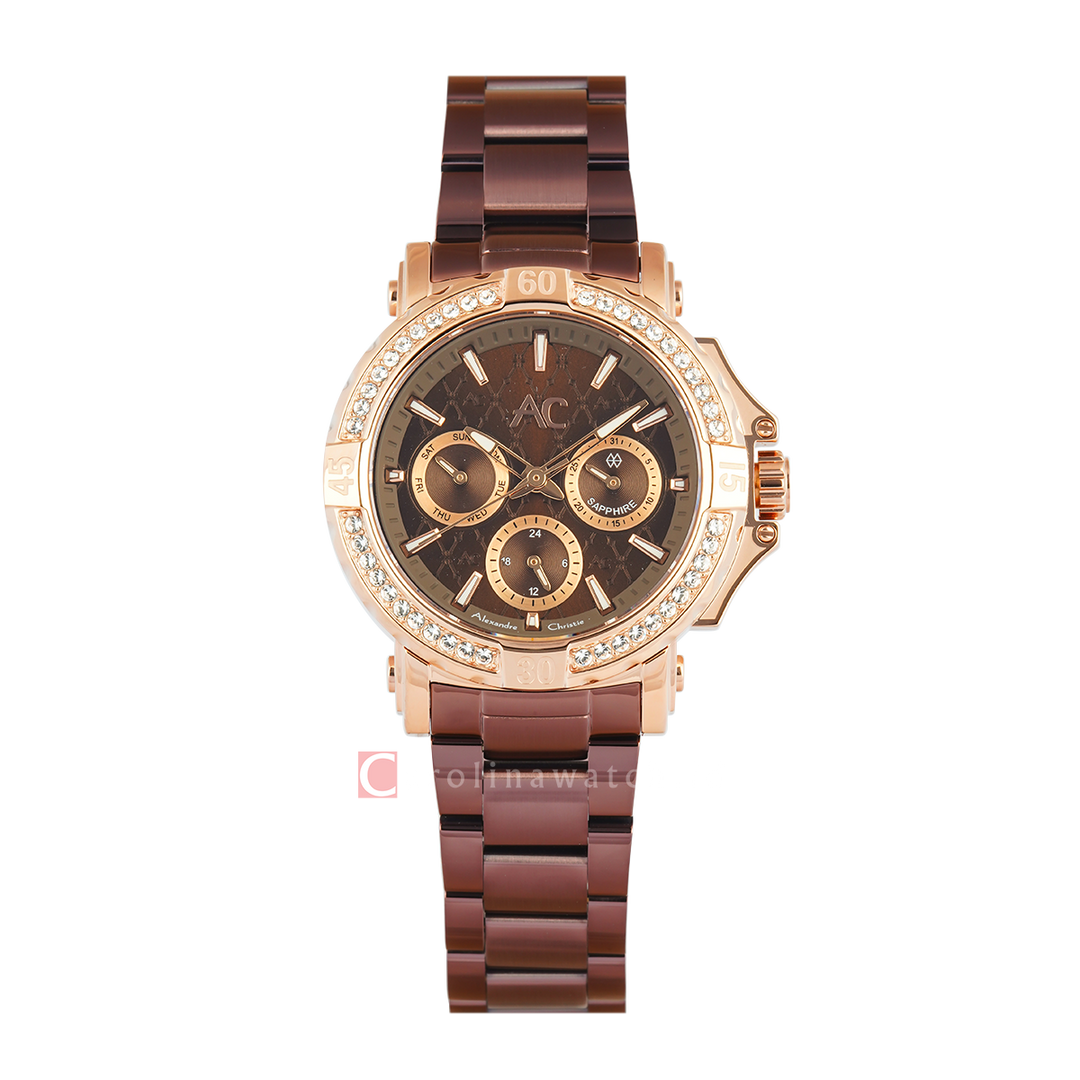 Jam Tangan Alexandre Christie Collection AC 9205 BFBROBODR1 Women Brown Dial Brown Stainless Steel Strap
