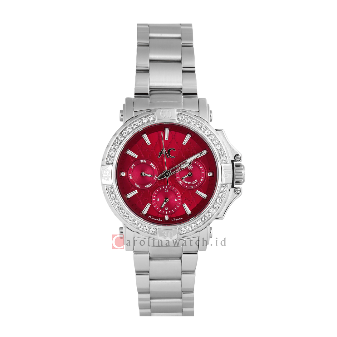 Jam Tangan Alexandre Christie Collection AC 9205 BFBSSLDDR Women Red Dial Stainless Steel Strap