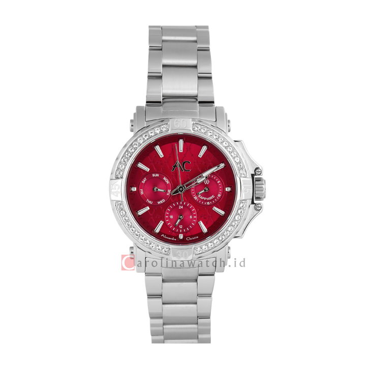 Jam Tangan Alexandre Christie Collection AC 9205 BFBSSLDDR Women Red Dial Stainless Steel Strap