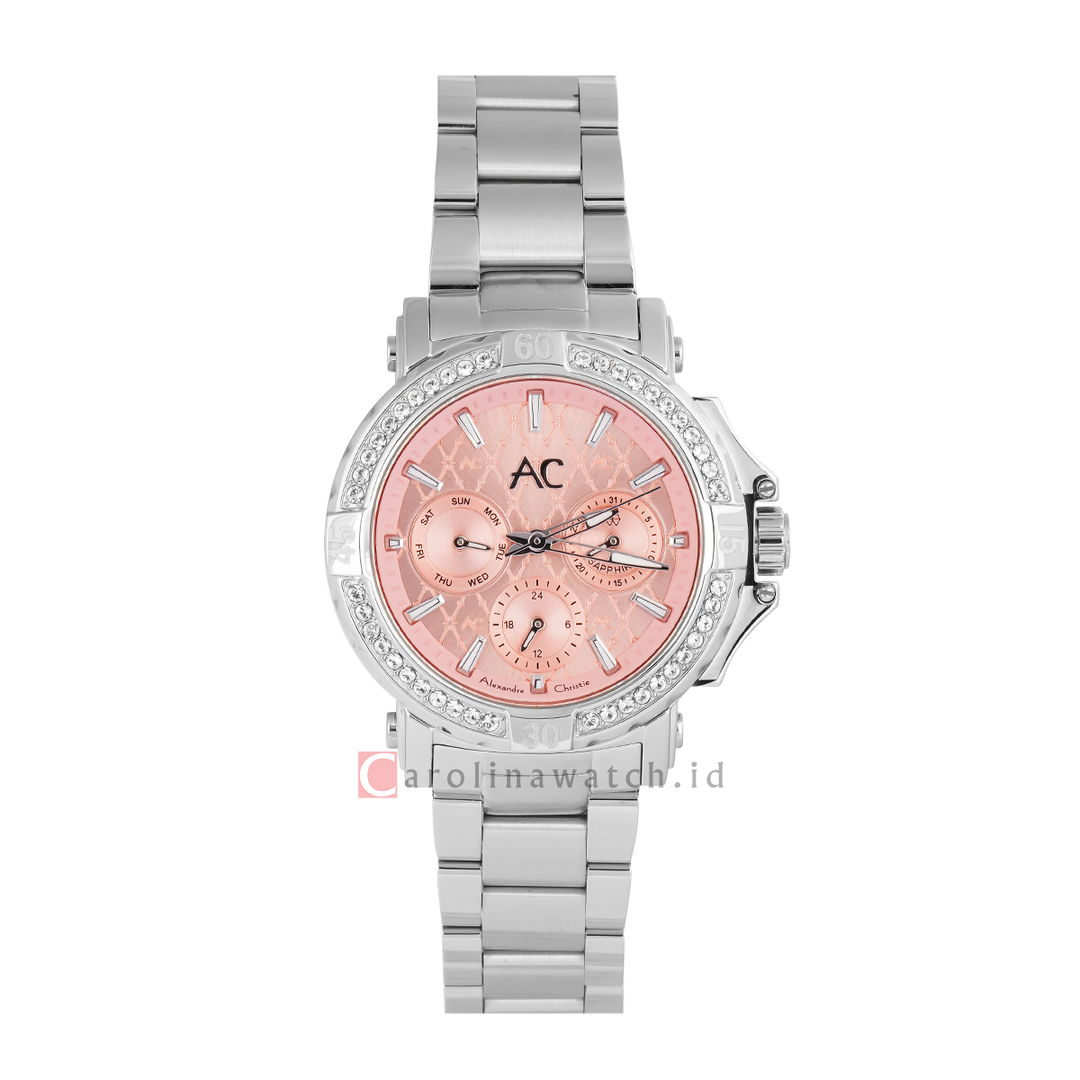 Jam Tangan Alexandre Christie Collection AC 9205 BFBSSPNDR Women Pink Dial Stainless Steel Strap