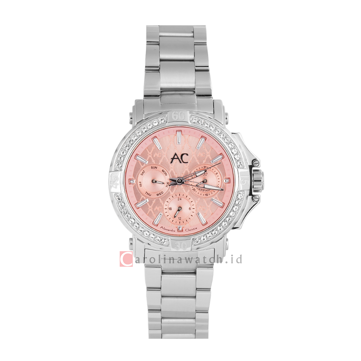 Jam Tangan Alexandre Christie Collection AC 9205 BFBSSPNDR Women Pink Dial Stainless Steel Strap