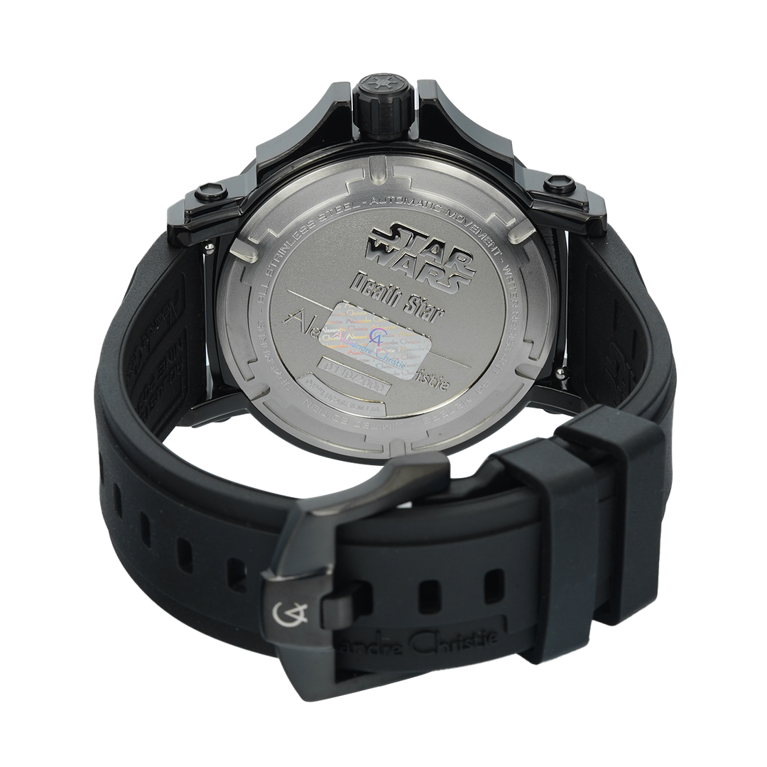 Jam Tangan Alexandre Christie AC 9205 MARDS1 Men Death Star Wars Black Dial Black Premium Rubber Strap Strap Limited Edition