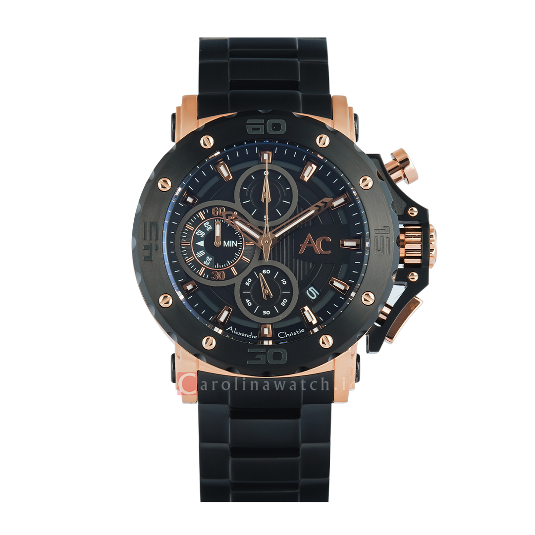 Jam Tangan Alexandre Christie AC 9205 MCBBRBA Men Black Dial Black Stainless Steel Strap