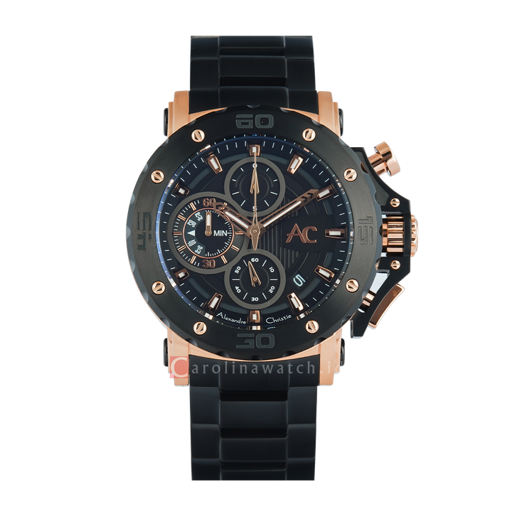Jam Tangan Alexandre Christie AC 9205 MCBBRBA Men Black Dial Black Stainless Steel Strap