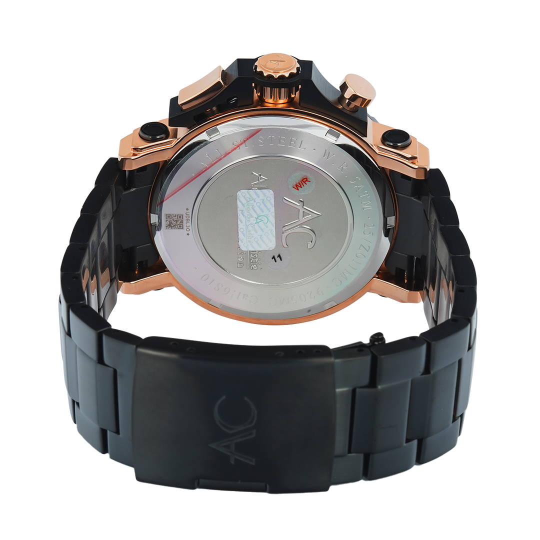 Jam Tangan Alexandre Christie AC 9205 MCBBRBA Men Black Dial Black Stainless Steel Strap