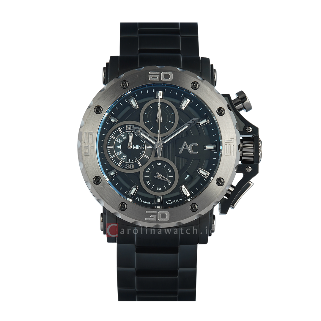 Jam Tangan Alexandre Christie AC 9205 MCBEPBA Men Black Dial Black Stainless Steel Strap
