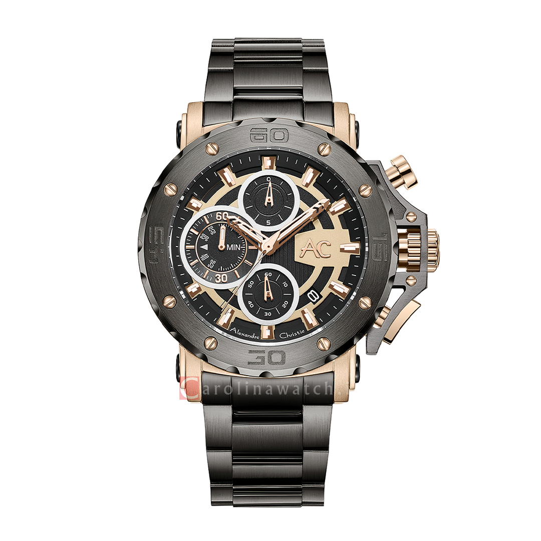 Jam Tangan Alexandre Christie AC 9205 MCBGCBA Men Black Dial Black Stainless Steel Strap