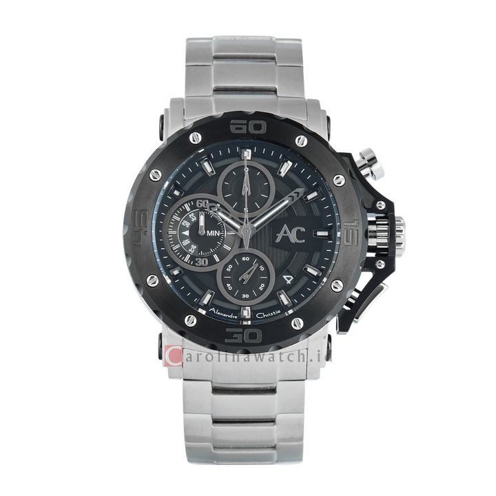 Jam Tangan Alexandre Christie AC 9205 MCBTBBA Men Black Dial Stainless Steel Strap