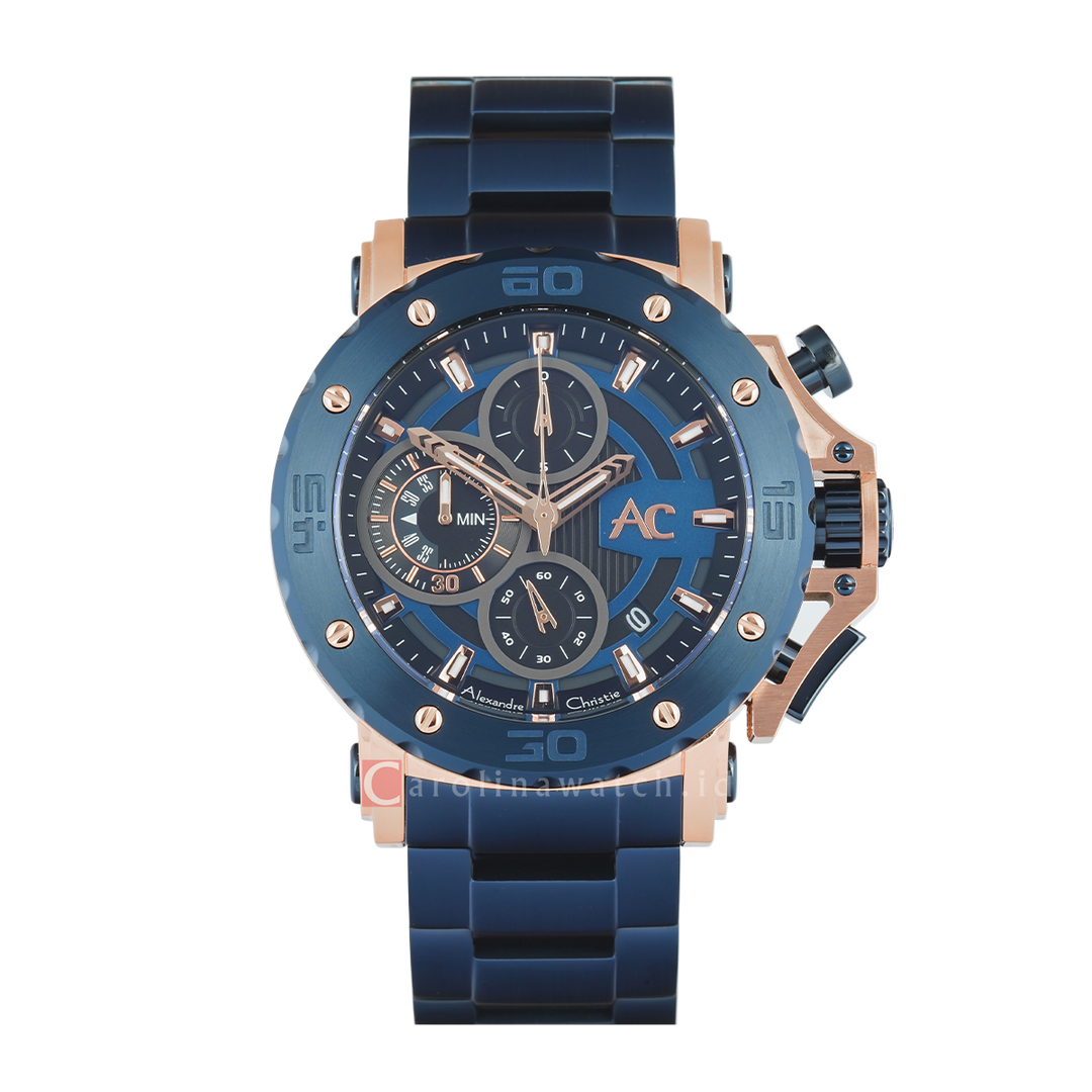 Jam Tangan Alexandre Christie AC 9205 MCBURBU Men Blue Dial Blue Stainless Steel Strap
