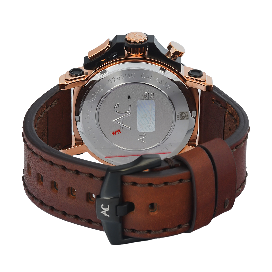 Jam Tangan Alexandre Christie AC 9205 MCLBRBA Men Black Dial Brown Stainless Steel Strap