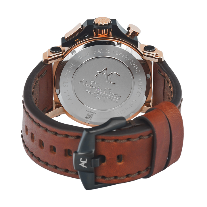 Jam Tangan Alexandre Christie AC 9205 MCLBRBA(GL) Men Black Dial Brown Leather Strap