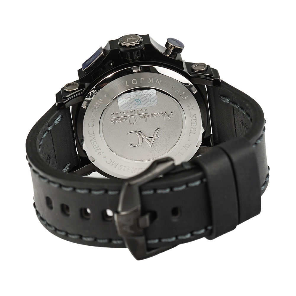 Jam Tangan Alexandre Christie AC 9205 MCLEPBA Men Black Dial Black Leather Strap