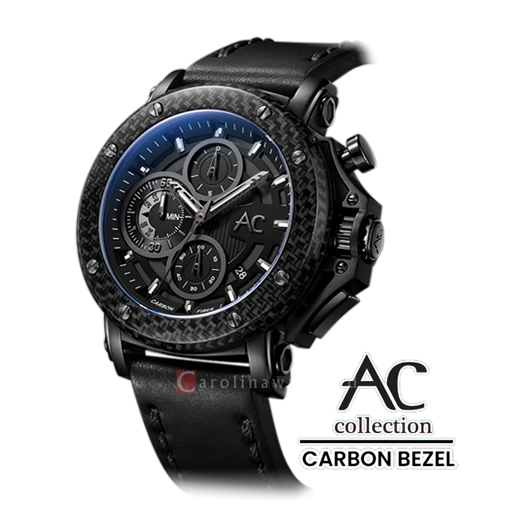 Jam Tangan Alexandre Christie AC 9205 MCLEPBA(GL) Men Black Dial Black Leather Strap