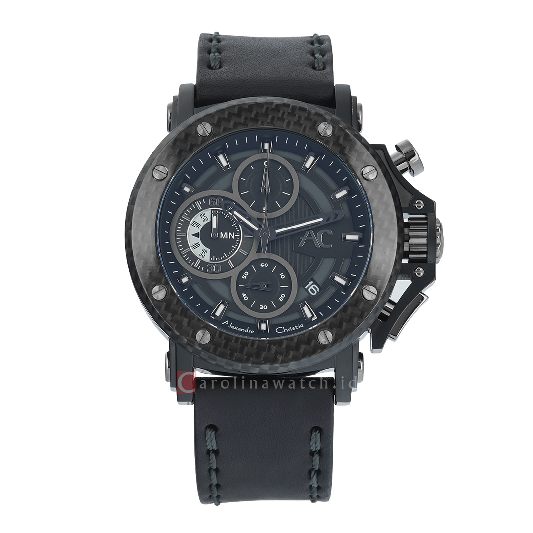 Jam Tangan Alexandre Christie AC 9205 MCLEPBA(GL) Men Black Dial Black Leather Strap