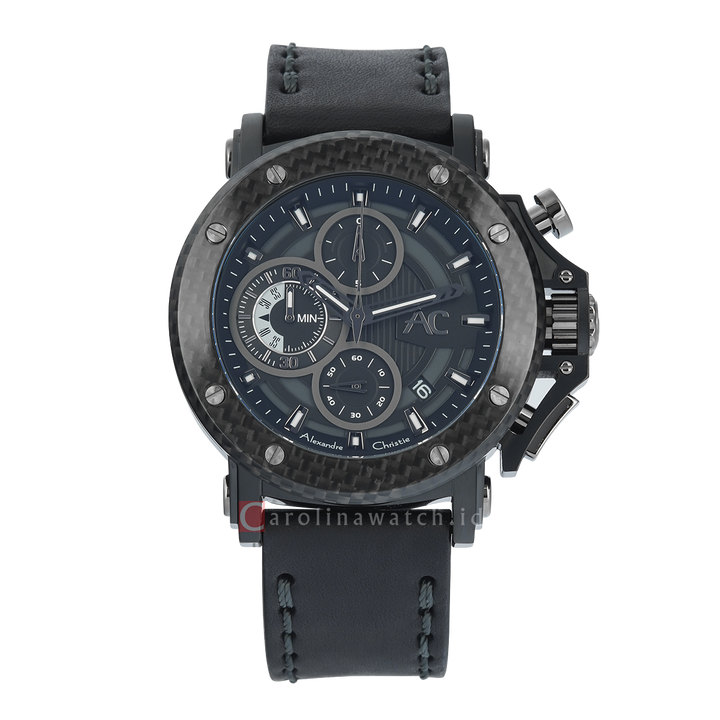 Jam Tangan Alexandre Christie AC 9205 MCLEPBA(GL) Men Black Dial Black Leather Strap