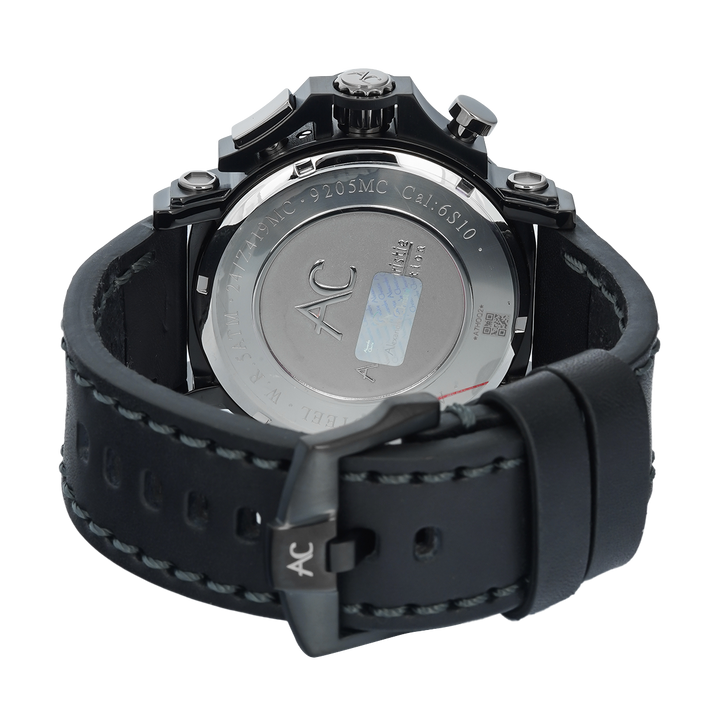 Jam Tangan Alexandre Christie AC 9205 MCLEPBA(GL) Men Black Dial Black Leather Strap