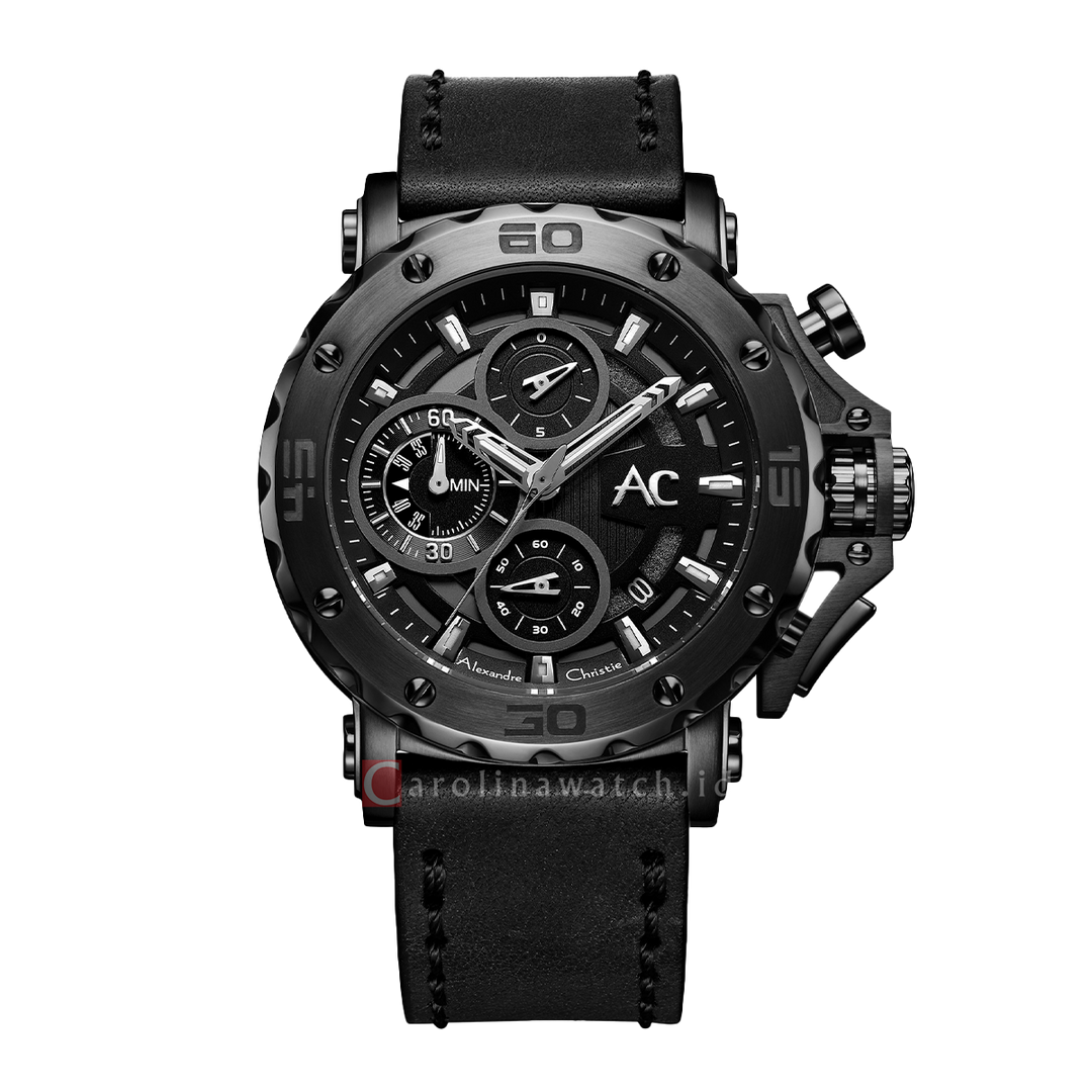 Jam Tangan Alexandre Christie AC 9205 MCLIPBA Men Black Dial Black Stainless Steel Strap