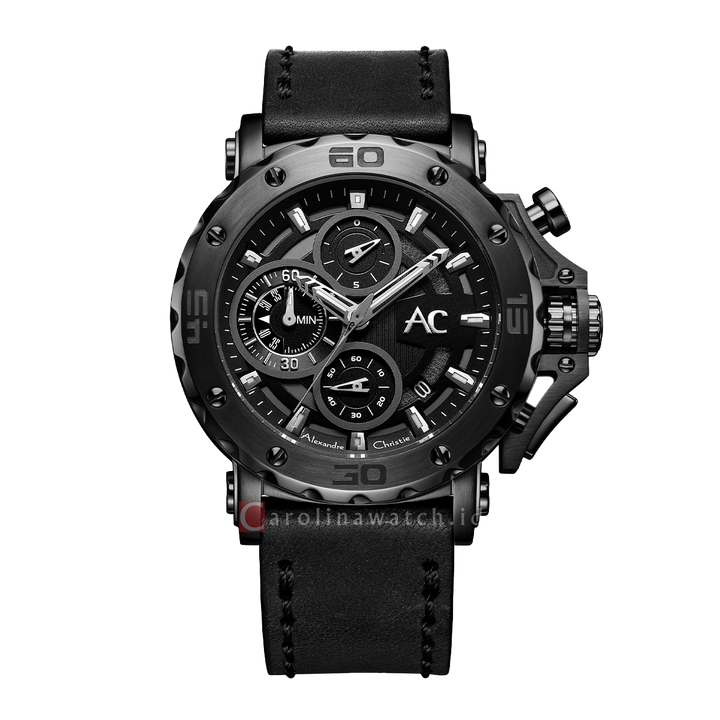 Jam Tangan Alexandre Christie AC 9205 MCLIPBA Men Black Dial Black Stainless Steel Strap
