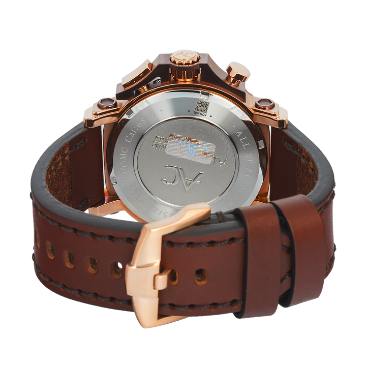 Jam Tangan Alexandre Christie Chronograph AC 9205 MCLROBO Men Brown Dial Brown Leather Strap