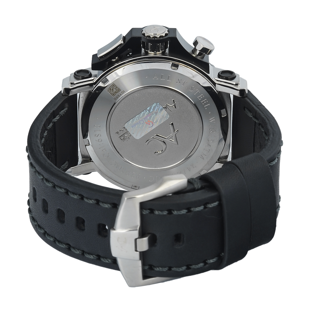 Jam Tangan Alexandre Christie AC 9205 MCLTBBA Men Black Dial Black Leather Strap