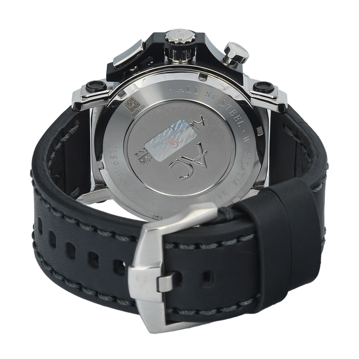 Jam Tangan Alexandre Christie AC 9205 MCLTBBA Men Black Dial Black Leather Strap