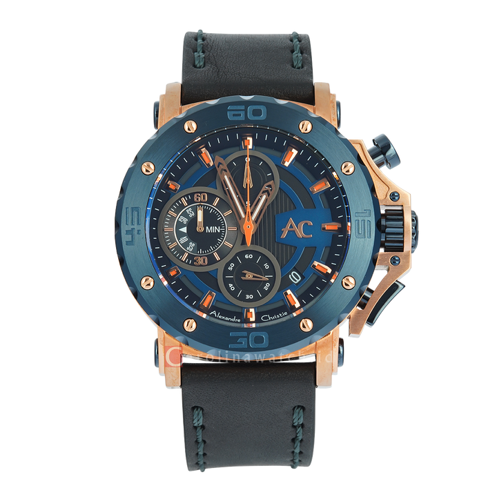 Jam Tangan Alexandre Christie  AC 9205 MCLURBU Men Black Dial Black Leather Strap