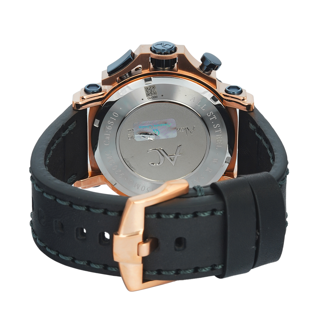 Jam Tangan Alexandre Christie  AC 9205 MCLURBU Men Black Dial Black Leather Strap