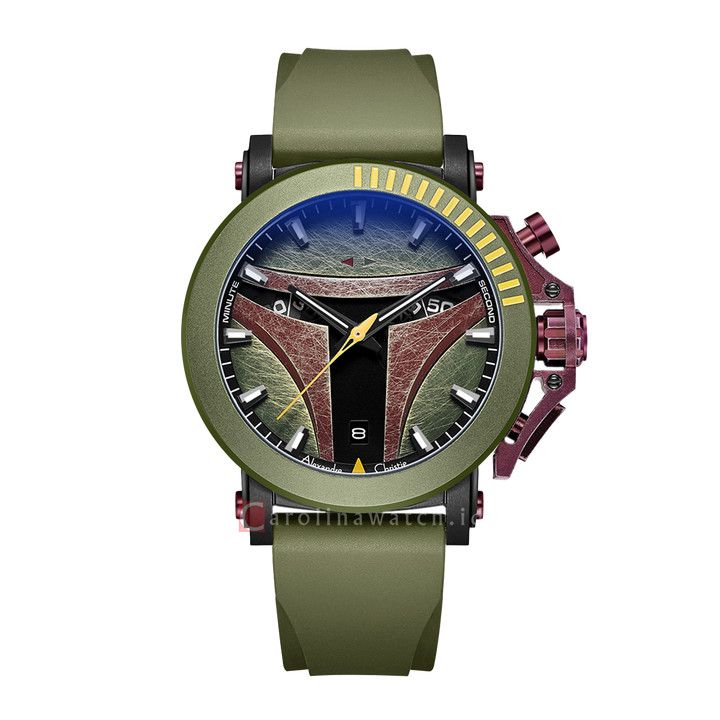 Jam Tangan Alexandre Christie X Star Wars AC 9205 MCRBF1 Men Boba Fett Edition Analog Dial Green Rubber Strap Limited Edition