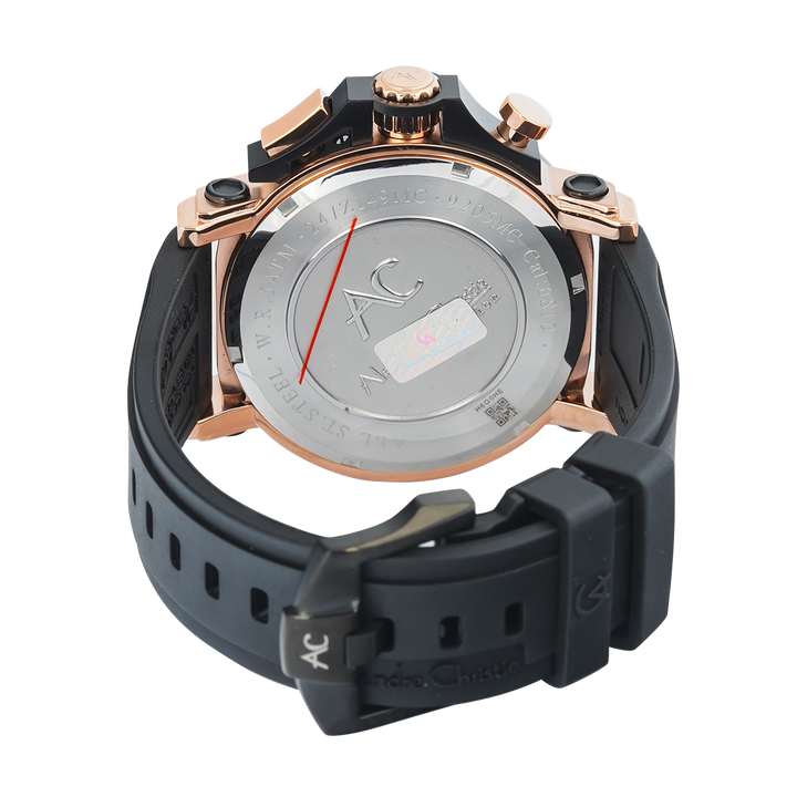 Jam Tangan Alexandre Christie Collection AC 9205 MCRBRBA(GL) Chronograph Men Black Dial Black Rubber Strap