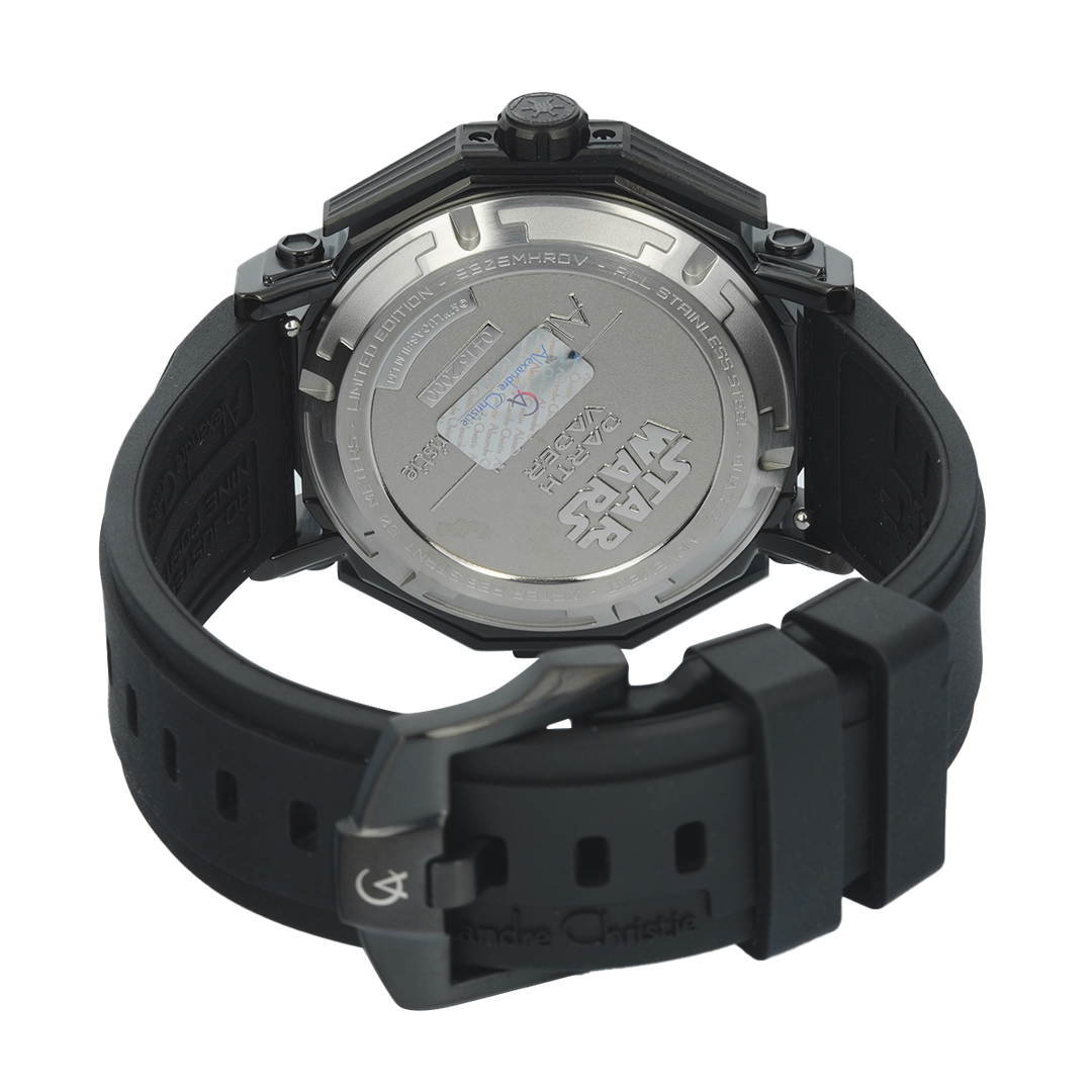 Jam Tangan Alexandre Christie AC 9205 MHRDV1 Men Darth Vader Star Wars Black Dial Black Premium Rubber Strap Strap Limited Edition