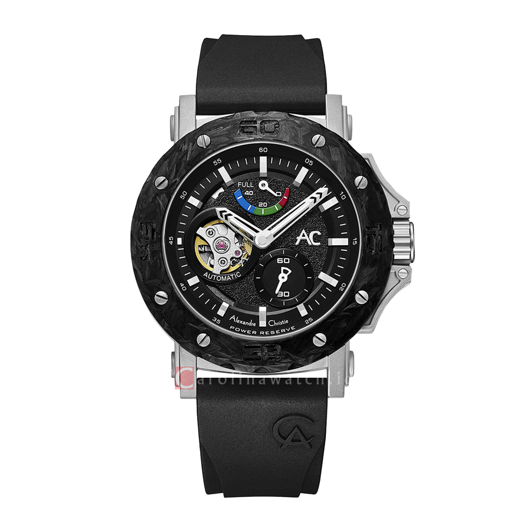 Jam Tangan Alexandre Christie Collection AC 9205 MPRTTBA Chronograph Men Black Dial Black Rubber Strap