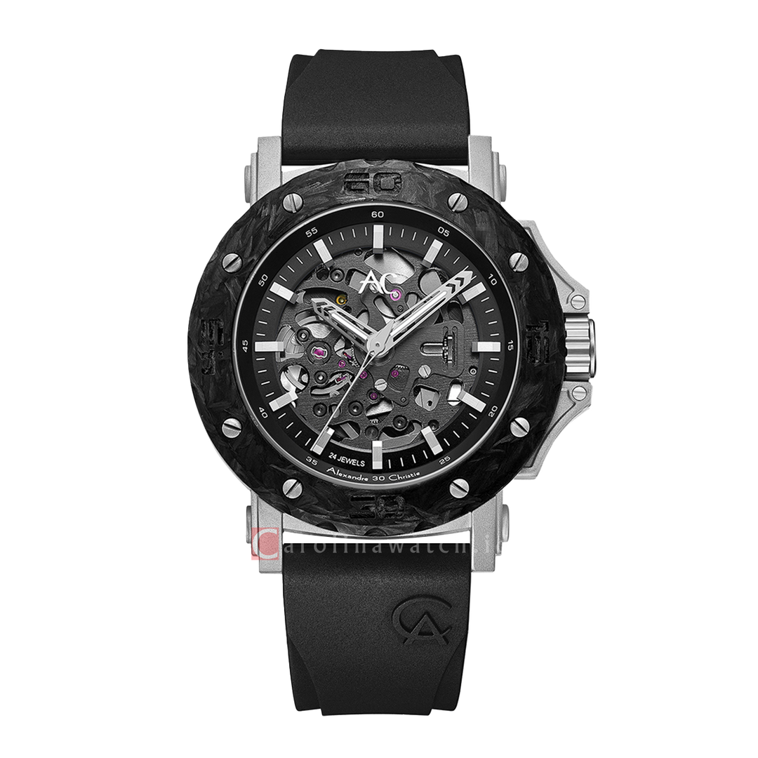 Jam Tangan Alexandre Christie Collection AC 9205 MTRTTBA Chronograph Men Black Dial Black Rubber Strap