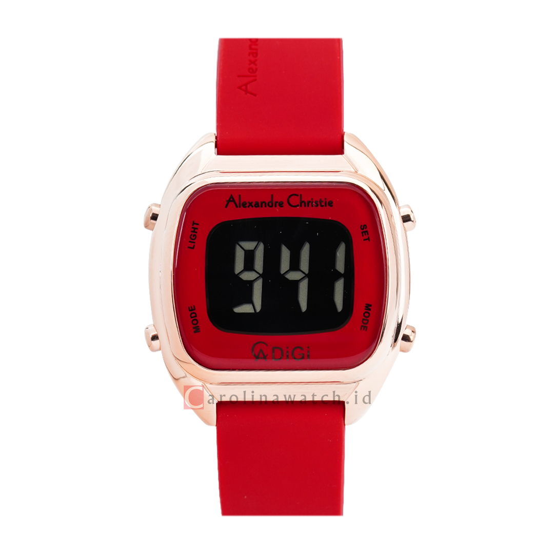 Jam Tangan Alexandre Christie Digi AC 9335 LHRRGRE Women Digital Dial Red Rubber Strap