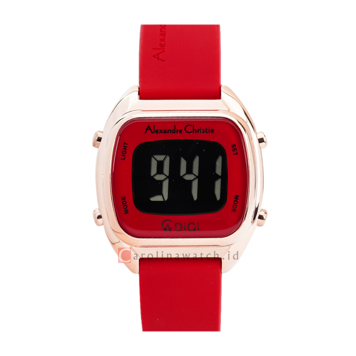 Jam Tangan Alexandre Christie Digi AC 9335 LHRRGRE Women Digital Dial Red Rubber Strap