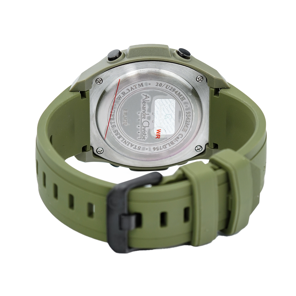 Jam Tangan Alexandre Christie DIGI AC 9342 MHRIGBAGN Men Digital Dial Green Rubber Strap