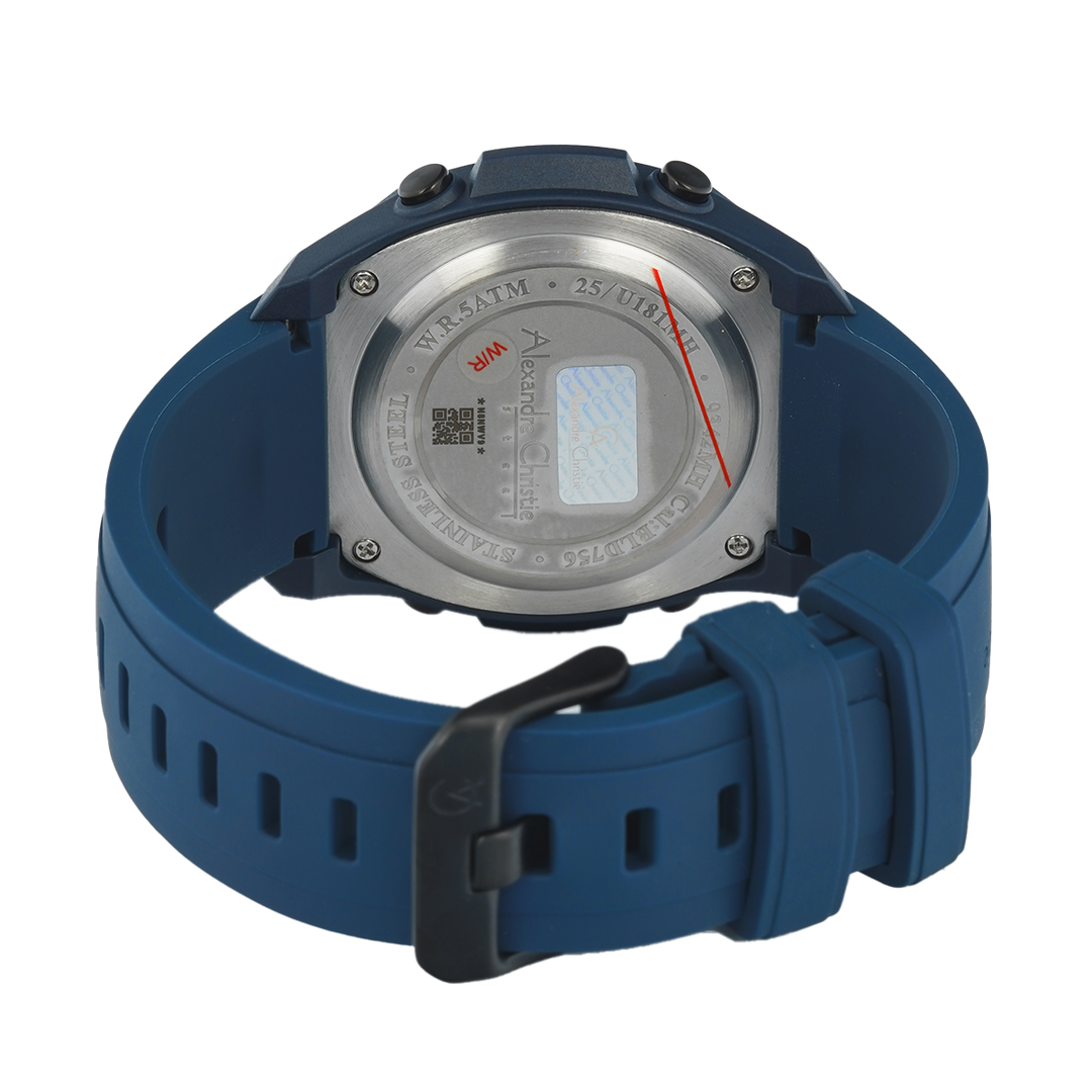 Jam Tangan Alexandre Christie DIGI AC 9342 MHRIPBABU Men Digital Dial Blue Rubber Strap