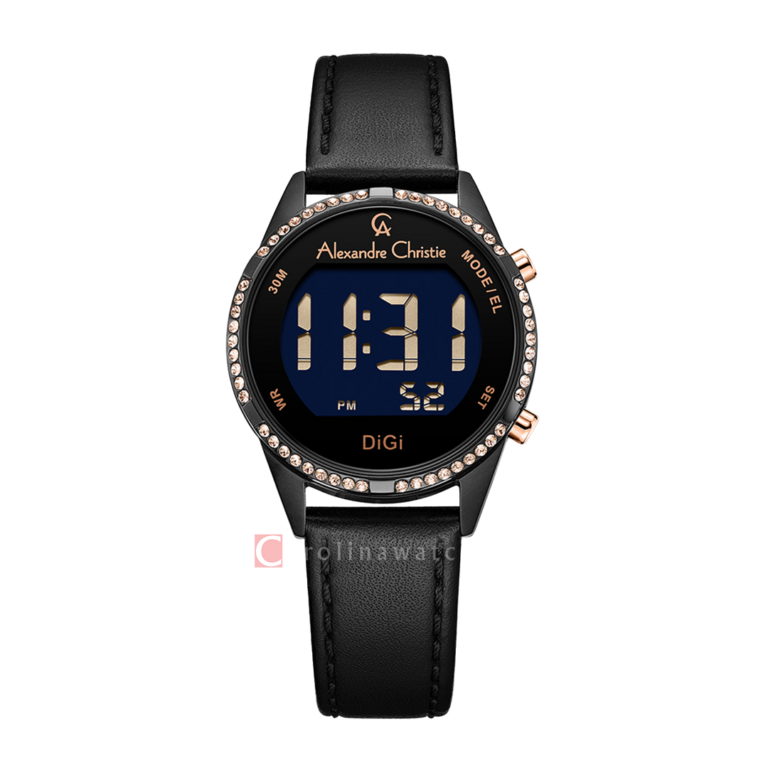 Jam Tangan Alexandre Christie Digi AC 9354 LHLIPBARG Women Digital Dial Black Leather Strap