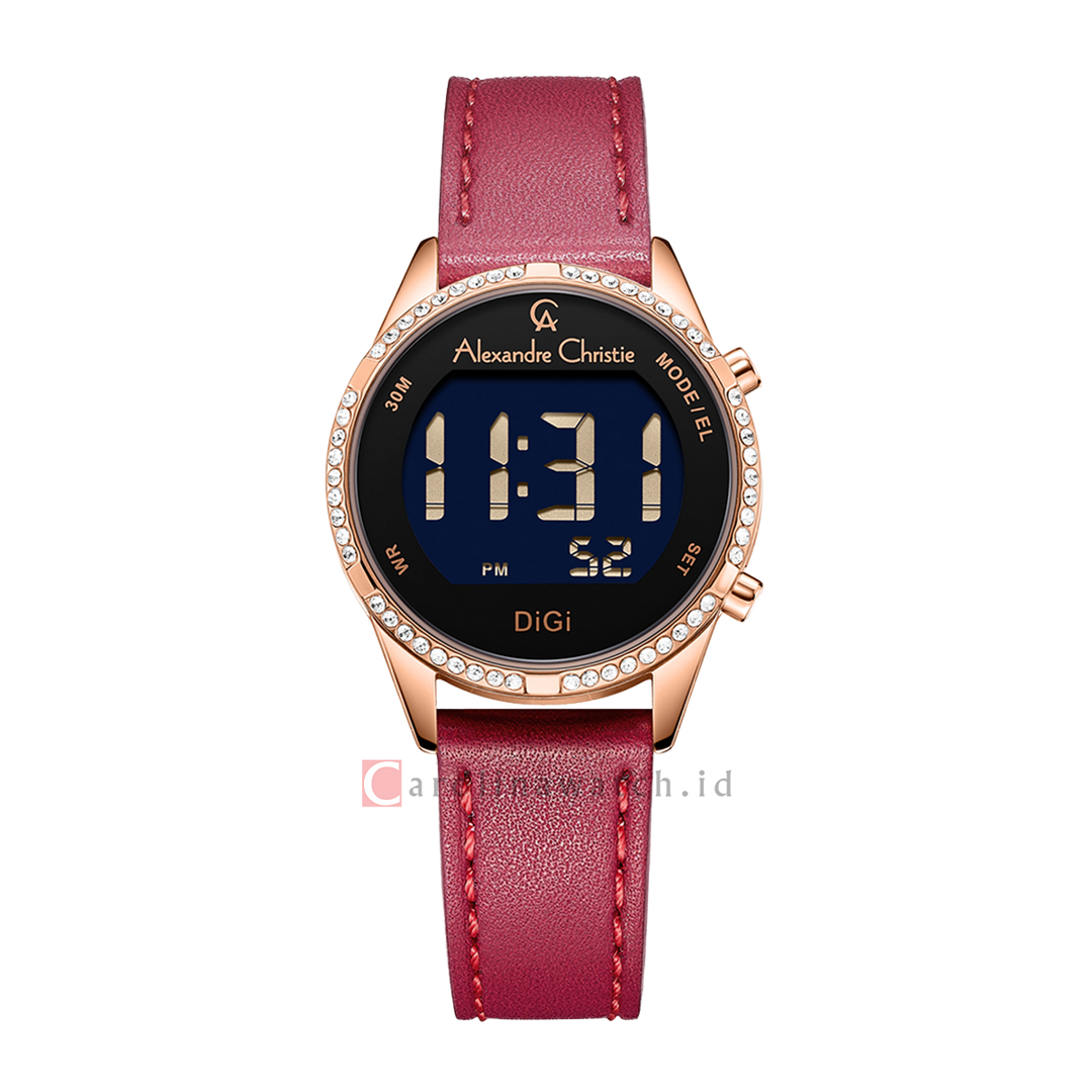 Jam Tangan Alexandre Christie Digi AC 9354 LHLRGBARE Women Digital Dial Red Leather Strap