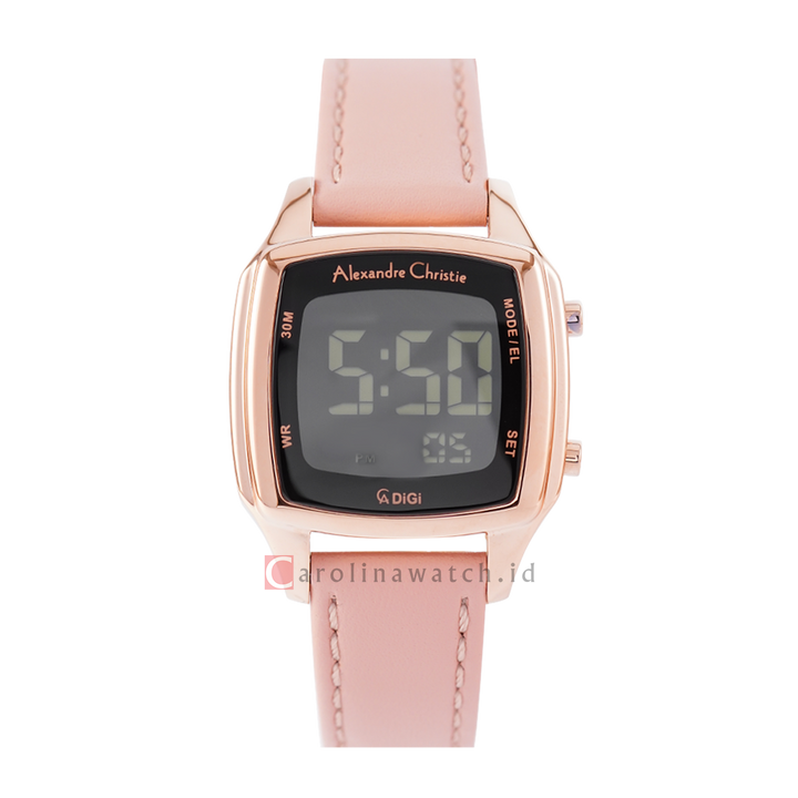 Jam Tangan Alexandre Christie Digi AC 9355 LHLRGBAPN Women Digital Dial Pink Leather Strap