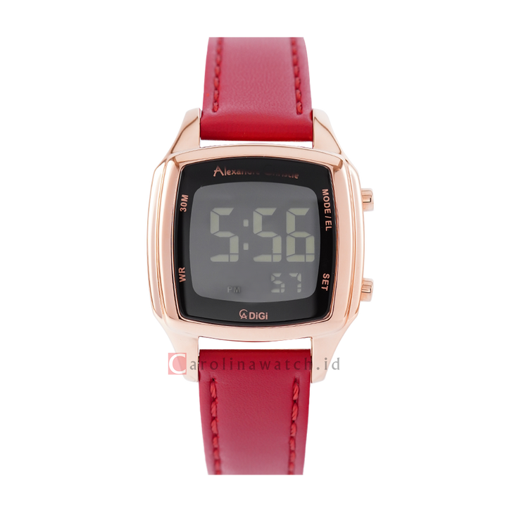 Jam Tangan Alexandre Christie Digi AC 9355 LHLRGBARE Women Digital Dial Red Leather Strap