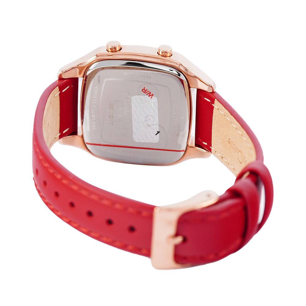 Jam Tangan Alexandre Christie Digi AC 9355 LHLRGBARE Women Digital Dial Red Leather Strap